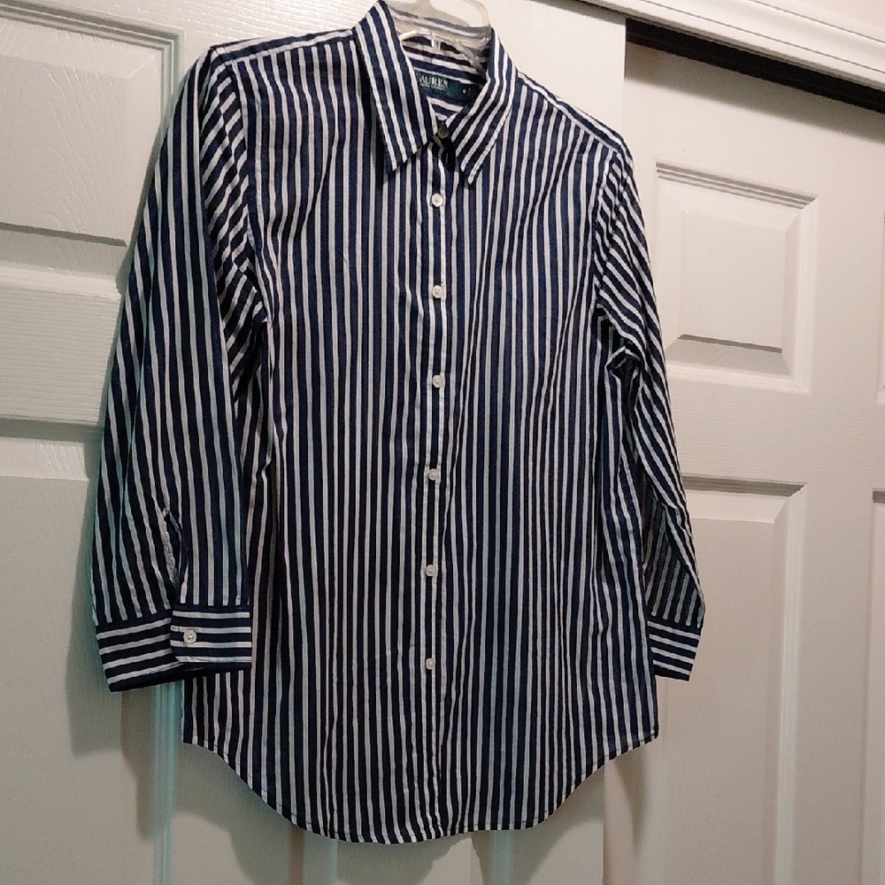 Ralph Lauren Blue and White Striped Button Down Shirt